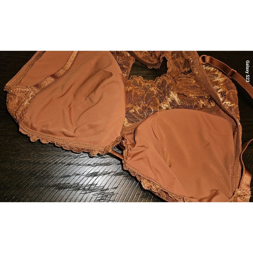 Auden Size M Whimsy Y2K Longline Lace Bralette Burnt Orange Metallic Gold Floral - Picture 9 of 9